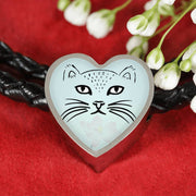 Cute Cat Face Print Heart Charm Leather Bracelet-Free Shipping - Deruj.com