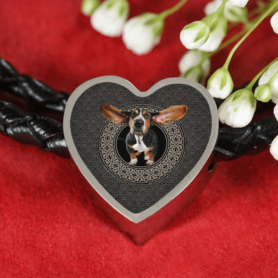 Amazing Basset Hound Dog Print Heart Charm Leather Bracelet-Free Shipping - Deruj.com