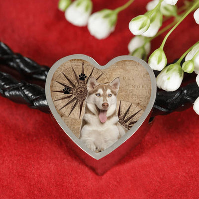 Siberian Husky Print Heart Charm Braided Bracelet-Free Shipping - Deruj.com