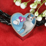Japanese Bobtail Cat Print Heart Charm Leather Bracelet-Free Shipping - Deruj.com