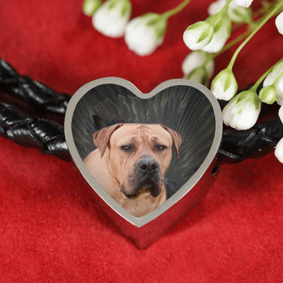 South African Boerboel Dog Print Heart Charm Leather Bracelet-Free Shipping - Deruj.com