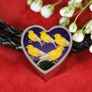 Domestic Canary Bird Print Heart Charm Leather Woven Bracelet-Free Shipping - Deruj.com