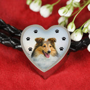 Shetland Sheepdog Print Heart Charm Braided Bracelet-Free Shipping - Deruj.com