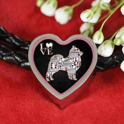 Pomeranian Dog Love Print Heart Charm Leather Woven Bracelet-Free Shipping - Deruj.com