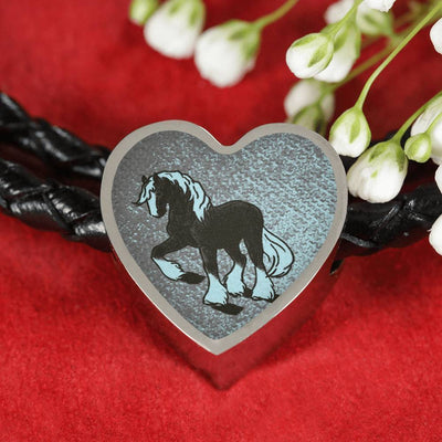 Clydesdale Horse Print Heart Charm Leather Bracelet-Free Shipping - Deruj.com