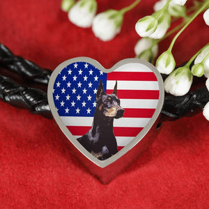 Doberman Pinscher Print Heart Charm Leather Bracelet-Free Shipping - Deruj.com