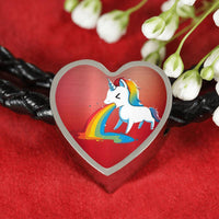 Unicorn Rainbow Print Heart Charm Leather Bracelet-Free Shipping - Deruj.com