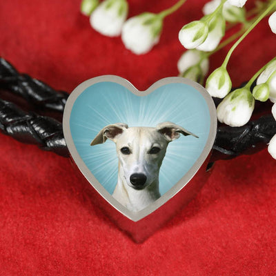 Whippet Dog Print Heart Charm Leather Bracelet-Free Shipping - Deruj.com