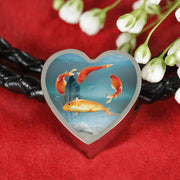 Goldfish Print Heart Charm Leather Bracelet-Free Shipping - Deruj.com