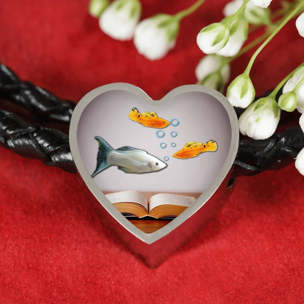 Mollies Fish Print Heart Charm Leather Bracelet-Free Shipping - Deruj.com