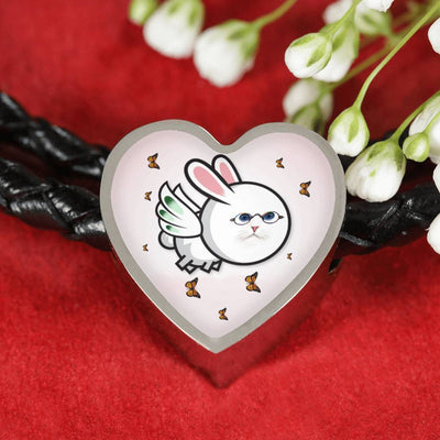 Flying Cat Print Heart Charm Leather Bracelet-Free Shipping - Deruj.com