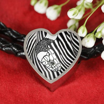 Black&White Snake Print Heart Charm Leather Bracelet-Free Shipping - Deruj.com