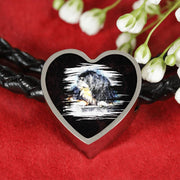Tibetan Mastiff Dog Art Print Heart Charm Leather Woven Bracelet-Free Shipping - Deruj.com