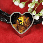 Roaring Lion Art Print Heart Charm Leather Woven Bracelet-Free Shipping - Deruj.com