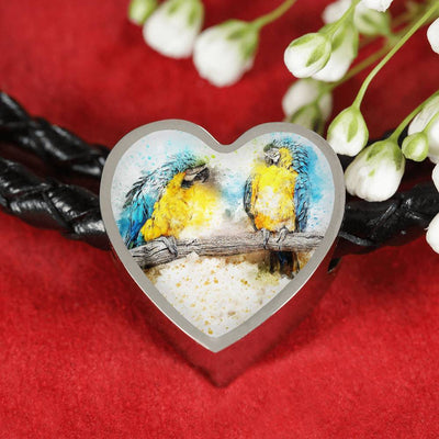 Blue And Yellow Macaw Parrot Art Print Heart Charm Leather Woven Bracelet-Free Shipping - Deruj.com