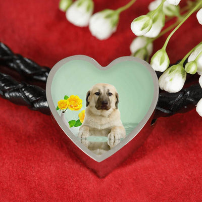Anatolian Shepherd Dog Print Heart Charm Leather Bracelet-Free Shipping - Deruj.com