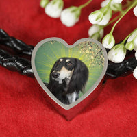 Black Saluki Dog Print Heart Charm Leather Bracelet-Free Shipping - Deruj.com