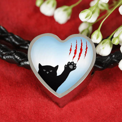 Cat Print Heart Charm Leather Bracelet-Free Shipping - Deruj.com