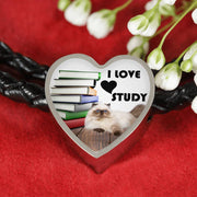 Himalayan Cat Print Heart Charm Leather Bracelet-Free Shipping - Deruj.com