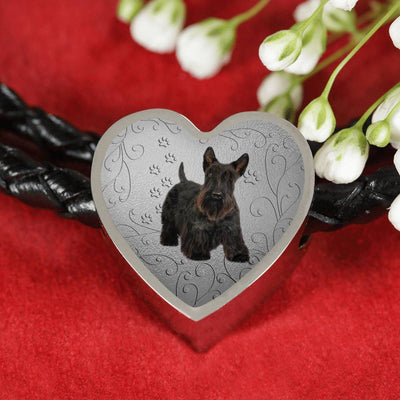 Scottish Terrier Print Heart Charm Leather Bracelet-Free Shipping - Deruj.com