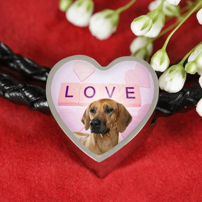 Rhodesian Ridgeback Dog Print Heart Charm Leather Bracelet-Free Shipping - Deruj.com