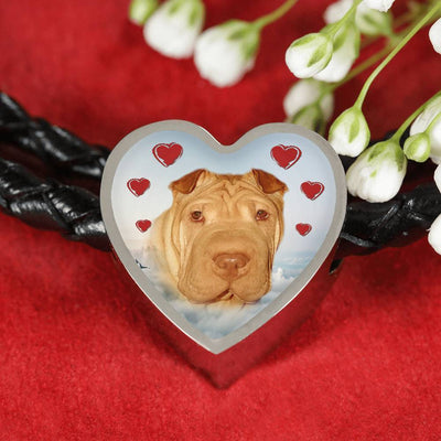 Shar Pei Print Heart Charm Braided Bracelet-Free Shipping - Deruj.com