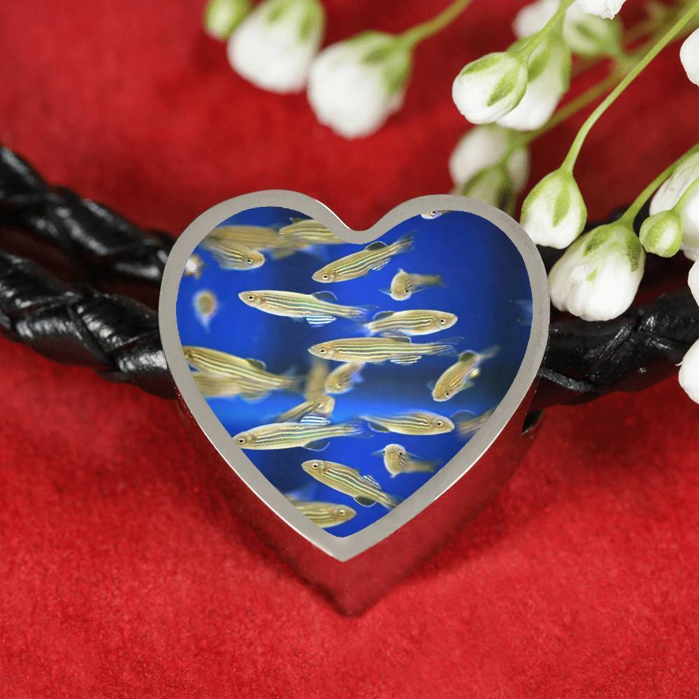 Zebrafish Fish Print Heart Charm Braided Bracelet-Free Shipping - Deruj.com