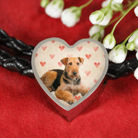 Airedale Terrier Print Luxury Heart Charm Leather Bracelet-Free Shipping - Deruj.com