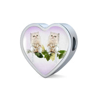 White Persian Cat Print Heart Charm Leather Bracelet-Free Shipping - Deruj.com