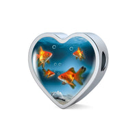 Common Goldfish Print Heart Charm Leather Bracelet-Free Shipping - Deruj.com