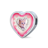 Cute Kitten Print Heart Charm Leather Woven Bracelet-Free Shipping - Deruj.com