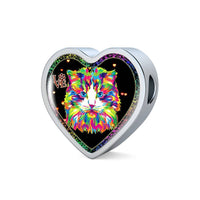 Colorful Cat Print Heart Charm Leather Woven Bracelet-Free Shipping - Deruj.com