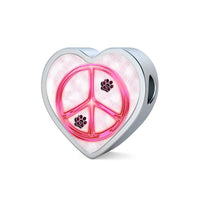 Peace Sign With Paws Print Heart Charm Leather Woven Bracelet-Free Shipping - Deruj.com