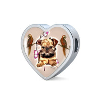 Brussels Griffon Dog Print Heart Charm Leather Bracelet-Free Shipping - Deruj.com