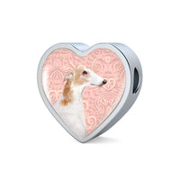 Borzoi Dog Print Heart Charm Leather Bracelet-Free Shipping - Deruj.com