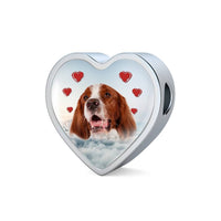 Irish Red and White Setter Print Heart Charm Braided Bracelet-Free Shipping - Deruj.com