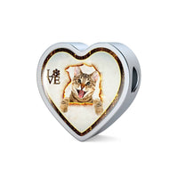 Lovely Bengal Cat Print Heart Charm Leather Woven Bracelet-Free Shipping - Deruj.com