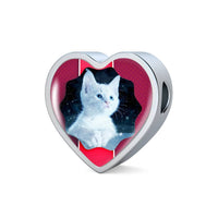 Cute White Kitten Cat Print Heart Charm Leather Woven Bracelet-Free Shipping - Deruj.com