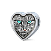 Blue Eyes Cat Print Heart Charm Leather Woven Bracelet-Free Shipping - Deruj.com