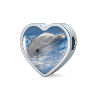 Cute Dolphin Print Heart Charm Leather Bracelet-Free Shipping - Deruj.com