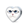 Cute Cat With Glasses Print Heart Charm Leather Bracelet-Free Shipping - Deruj.com