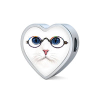 Cute Cat With Glasses Print Heart Charm Leather Bracelet-Free Shipping - Deruj.com