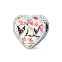 Siamese Cat Print Heart Charm Leather Bracelet-Free Shipping - Deruj.com