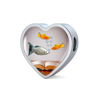 Mollies Fish Print Heart Charm Leather Bracelet-Free Shipping - Deruj.com