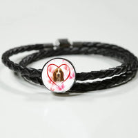 Basset Hound Print Circle Charm Leather Bracelet -Free Shipping