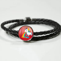 Unicorn Rainbow Print Circle Charm Leather Bracelet-Free Shipping - Deruj.com