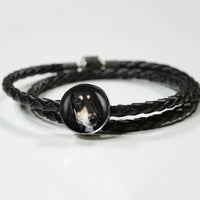 Black Saluki Dog Print Circle Charm Leather Bracelet-Free Shipping - Deruj.com