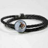 American Paint Horse Print Circle Charm Leather Bracelet-Free Shipping - Deruj.com