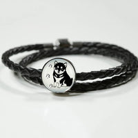 Shiba Inu Dog Print Circle Charm Leather Woven Bracelet-Free Shipping - Deruj.com