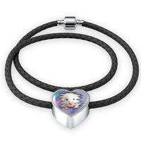 Cute White Hamster Print Heart Charm Leather Woven Bracelet-Free Shipping - Deruj.com